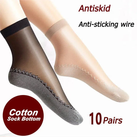 Socks Women 10 Pairs Thin Silk Soft Non-Slip Transparent Breathable Splice Fashion Spring Summer Fall