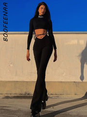 Lace-Up V-Waist Pants Women Stretchy Casual Chic Streetwear Fashion Trousers
