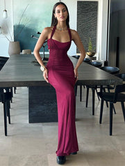 Maxi Dress Women Elegant Backless Lace-Up Sleeveless Bodycon Club Party Evening Prom Long Dress