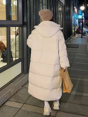 Puffer Coat Women Long Straight Hooded Parka Stylish Casual Down Winter Outerwear Fashion