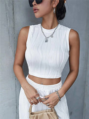 Women's Y2K Summer Rib Knit Tank Top Women O Neck Crop Top