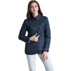 Short Cotton Padded Parka Women Button Turn-Down Collar Warm Winter Casual Outerwear Fashion