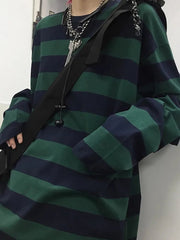 Long Sleeve T-Shirt Women Striped Sweater Oversized Blouse Grunge Casual Streetwear Fashion Top