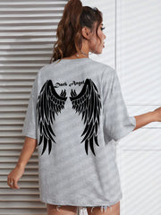T-Shirt Women Angel Wings Graphic Oversized Hip Hop Streetwear Cotton Loose Short Sleeve Tee