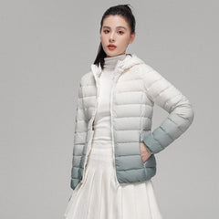 Luxury Hooded Lightweight Down Coat Slim Fit Gradient Pattern Coat for Women