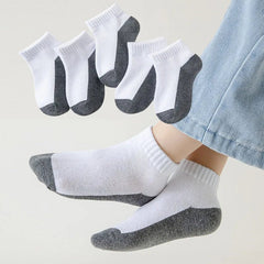 Kids Socks 5 Pairs Cotton Black White Gray Soft Breathable Baby Toddler Teen Boy Girl 1-12 Years