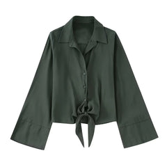 Ladies Long Sleeve Bow Shirts Tops+Side Split Pleated Skirts Sets