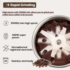 High Powered Electric Coffee Grinder for Kitchen, Grinds Cereal Nuts Beans Spices Grains Grinder Machine Multifunctional Home Coffee Office Grinder