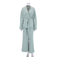 Long Sleeve Pajama Set Women Elegant Solid Loose 2-Piece Lounge Sleepwear Casual Fashion
