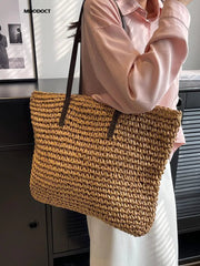 Straw Tote Bag Women Woven Large Capacity Casual Designer Inspired Shoulder Handbag Purse Fashion