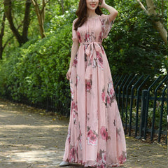 Flower Printed Maxi Dress Women Loose Fit Casual Elegant Party Summer Fashion Dress