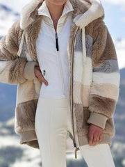 Oversized Teddy Bear Coat Women Long Thick Fleece Faux Fur Hooded Warm Winter Outerwear