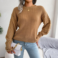 Sweater Women Knit Pullover Lantern Long Sleeve Casual Cozy Autumn Winter Knitwear Top