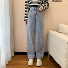 High Waist Straight Jeans Women Casual Classic Comfortable Everyday Denim Fashion Trousers