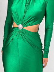 Maxi Dress Women Elegant Hollow Out Turtleneck Long Sleeve Bodycon Club Party Evening Boutique Fashion