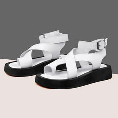 Sandals Women Genuine Leather Clip Toe Gladiator Style Med Platform Ladies Casual Summer Shoes