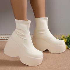 Chunky Platform Ankle Boots beige