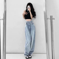 High Waist Women's Jeans Vintage Streetwear Loose Wide Leg Denim Trousers