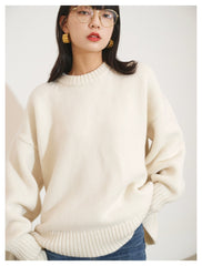 Women's European Round Neck Cashmere Sweater Loose Knit Base Pullover