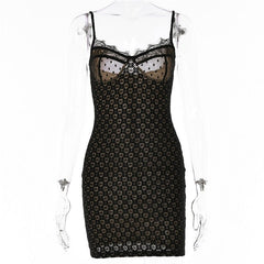 Spaghetti Strap Sheer Lace Maxi Dress Women Sleeveless Backless Elegant Club Party Fashion