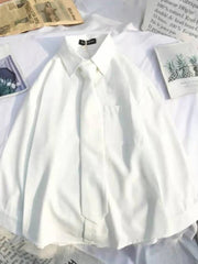 Shirt Women White Black Tie Preppy Style Long Sleeve Button-Up Casual Chic Contemporary Fashion Top