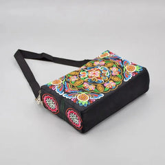 Crossbody Bag Boho Floral Embroidered Large Capacity Shoulder Bag Travel Messenger Women Canvas
