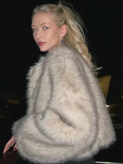 Fluffy Faux Fur Coat raccoon grey