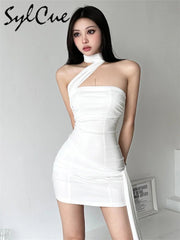 Mini Dress Women White Elegant Short Tight Bachelor Party Wedding Guest Spring Summer Dress