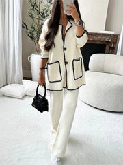 Black White Patchwork Blazer Women Elegant Casual Long Sleeve Jacket with Pockets Office Autumn Button