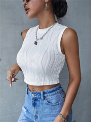 Y2K Rib Knit Crop Tank Top Women O-Neck Casual Streetwear Everyday Summer Fashion