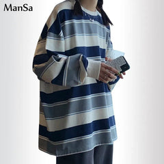 Oversized Sweatshirt Women Loose Chic Striped Back to School Casual Everyday Fashion Top