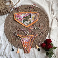 New Fashion Sexy Bikini Brazilian Print Bikini Set Halter Backless Swimsuit Swim Wear