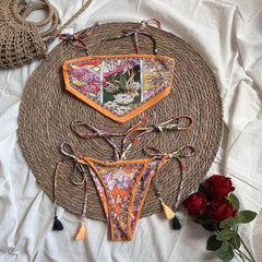 Bikini Set Women Brazilian Print Halter Backless Two-Piece Swimsuit Bathing Suit Beach Swimwear