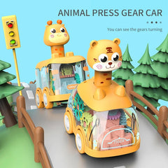Toy Car Kids Animal Press Gear Pull Back Inertial Puzzle Car Educational Gift for Children