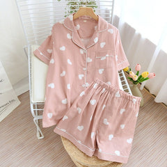 Cartoon Print Pajama Set Women Short Sleeve Top Shorts Casual Loungewear Sleepwear Fashion