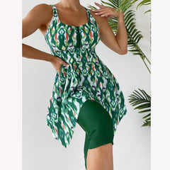 Plus Size Women's 2 Piece Swimsuits Dress With High Waist Capri Bottoms Bathing Suit