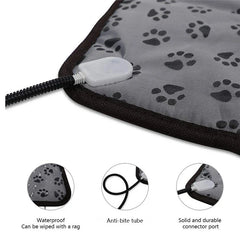 Heating pad with paw pattern and connectors on a white background