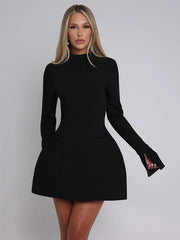 Long-Sleeve Backless Black Mini Dress black