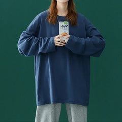 Long Sleeve T-Shirt Women Basic Oversized O-Neck Casual Comfortable Everyday Fashion Tee Top