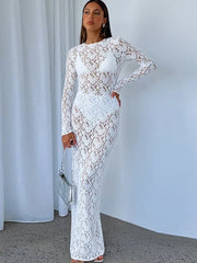 Woman wearing a white lace dress