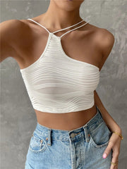 Y2K Asymmetric Neck Crop Top Women Sleeveless Backless Cami High Street Casual Summer Fashion