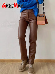 Faux Leather Pants Women Slim Fit Zipper Classic Vegan Pencil Trousers Chic Fashion