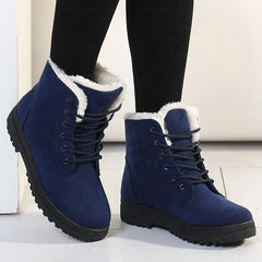 Ankle Boots Women Winter Fur Lining Low Rubber Heel Snow Warm Casual Cold Weather Shoes