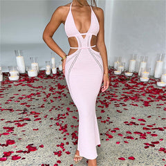 Halter Backless Tie-Up Mini Dress Women Cutout Waist Wrapped Bodycon Club Beach Fashion