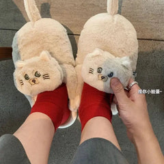 Cat Slippers Plush Cute Cartoon Soft Warm Fuzzy Indoor House Shoes Women Men Winter Furry