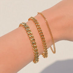 Gold Chain Bracelet Women 14K Plated Stainless Steel Herringbone Figaro Paperclip Stackable Jewelry