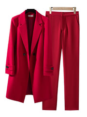 Blazer & Trouser Suit Women 2-Piece Long Formal Office Business Work Ladies Elegant Fashion Set