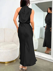 Maxi Dress Women High-End Satin Sleeveless Elegant Evening Wedding Party Prom Long Dress