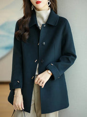 Wool Coat Women Slim Square Collar Single Breasted Elegant Office Winter Casual Outerwear Fashion