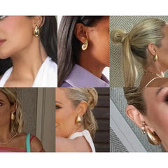 Drop Earrings Women 18K Gold Plated Chunky Dome Large Designer Inspired Fashion Jewelry Gift